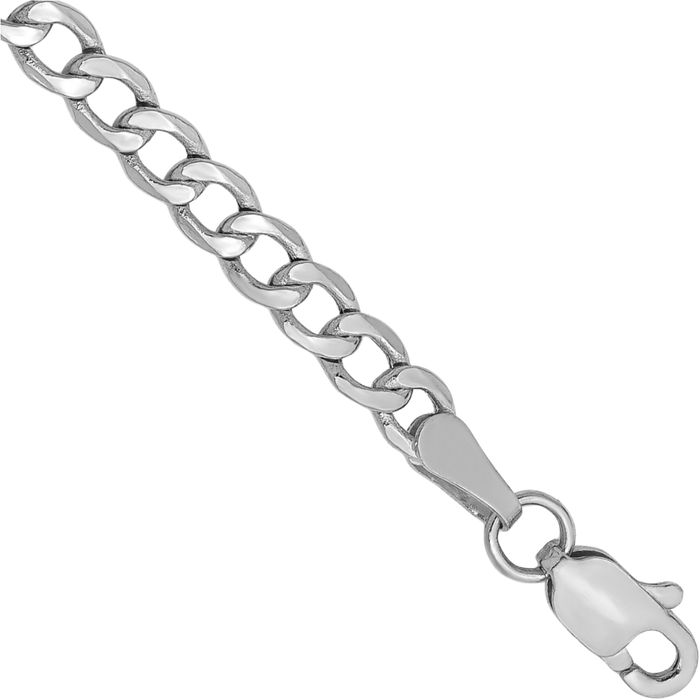 14K Solid White Gold 3.35mm Curb Link Chain Bracelet