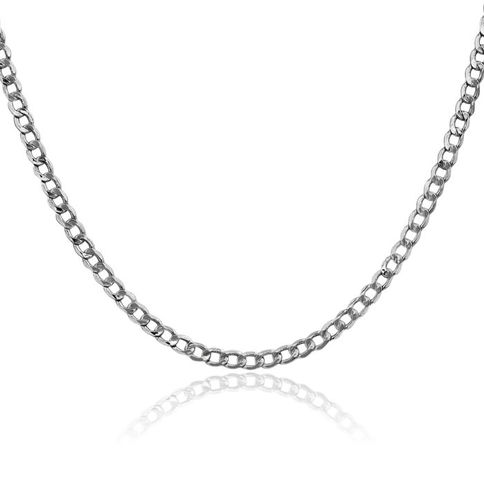 14K Solid White Gold 3.35mm Curb Link Chain Necklace