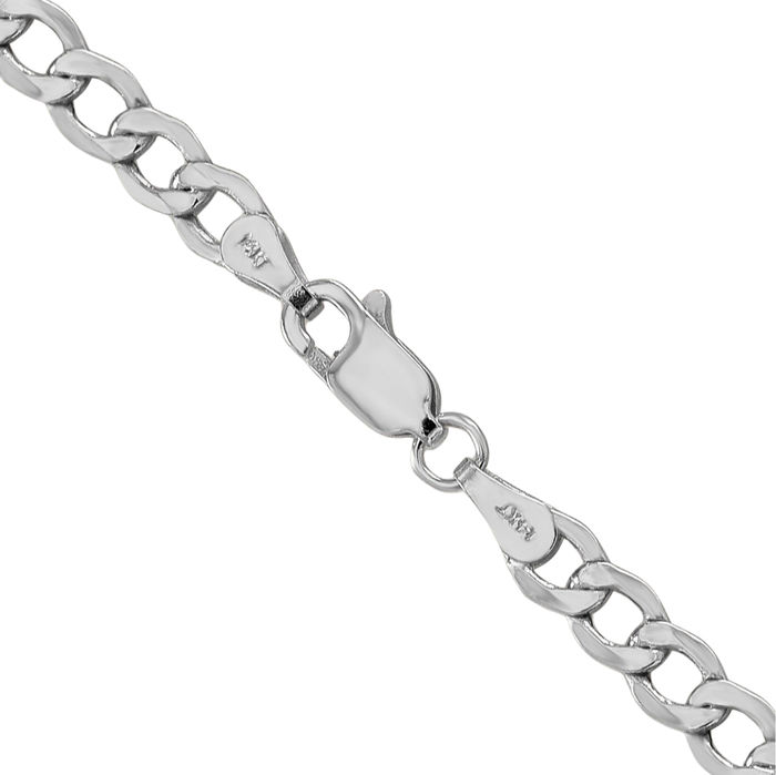 14K Solid White Gold 3.35mm Curb Link Chain Necklace