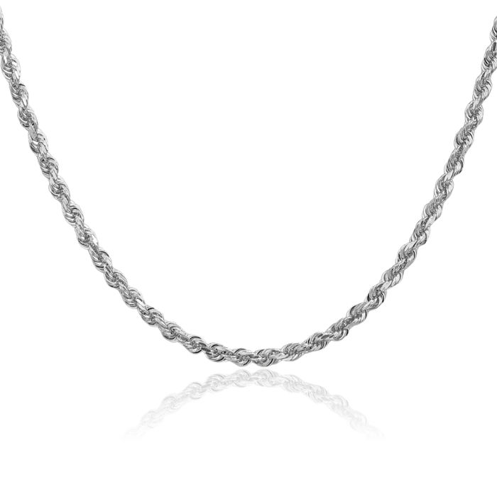 14K Solid White Gold 3.35mm Quadruple Rope Chain Twisted Link Necklace