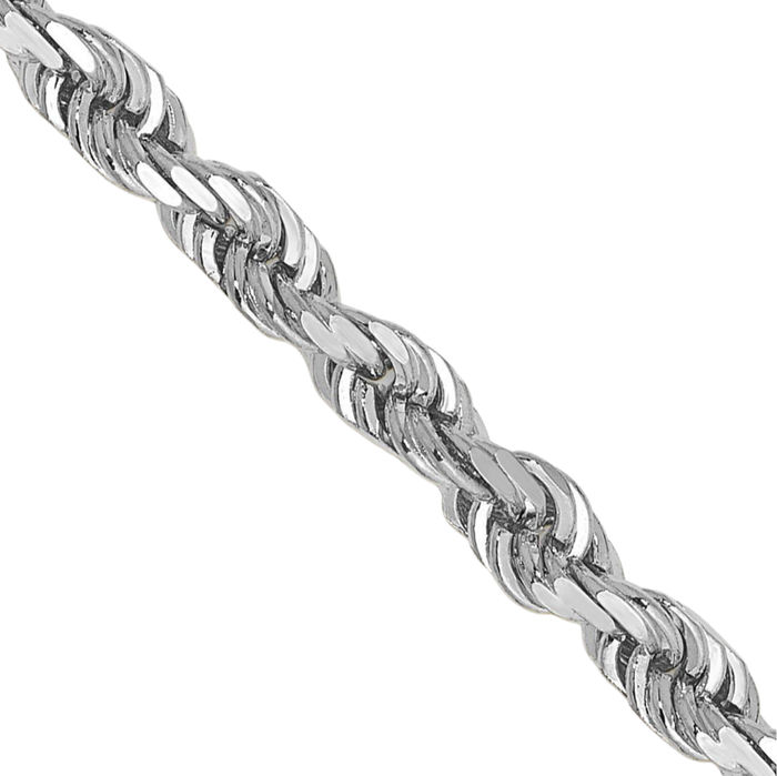 14K Solid White Gold 3.35mm Quadruple Rope Chain Twisted Link Necklace