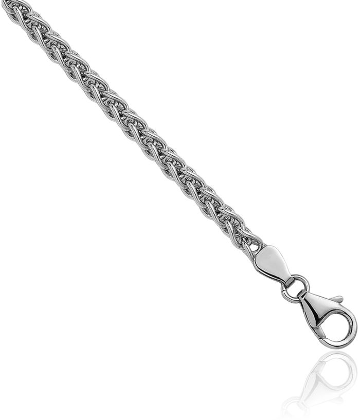 14K Solid White Gold 3.3mm Spiga Wheat Link Chain Necklace