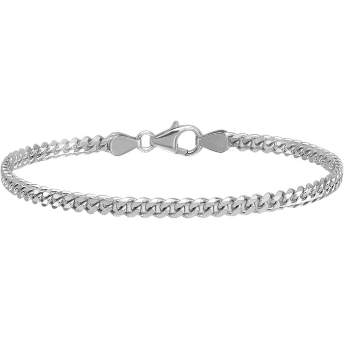 14K Solid White Gold 3.4mm Curb Link Chain Bracelet