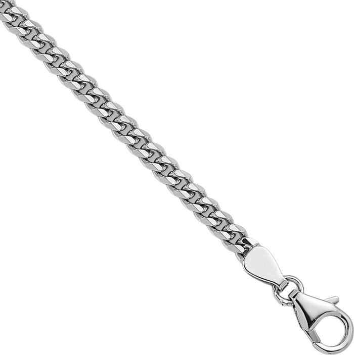 14K Solid White Gold 3.4mm Curb Link Chain Bracelet