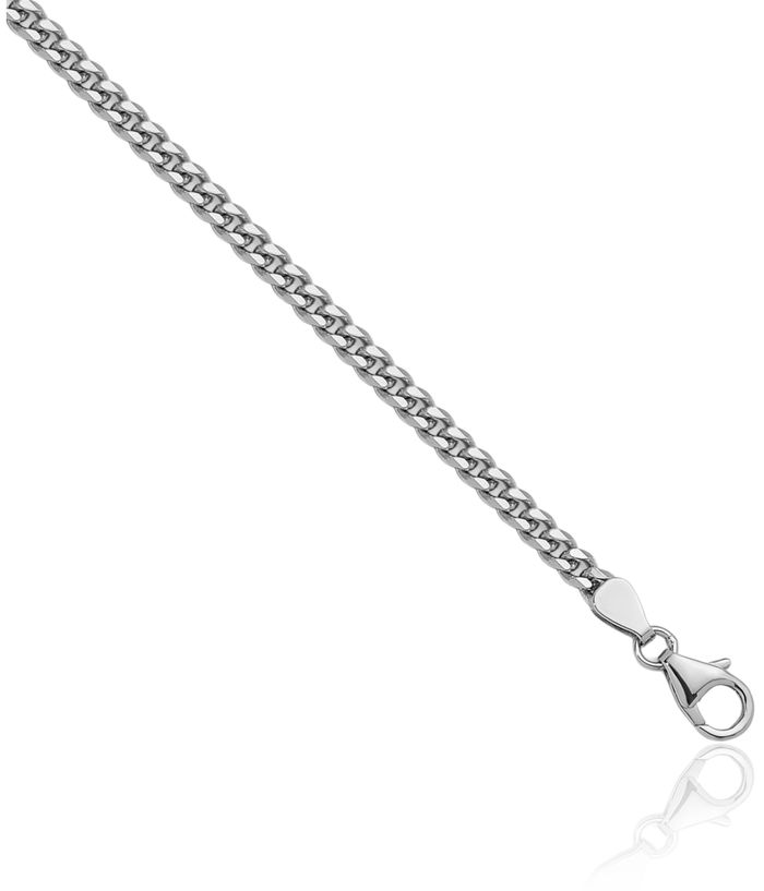 14K Solid White Gold 3.4mm Curb Link Chain Necklace