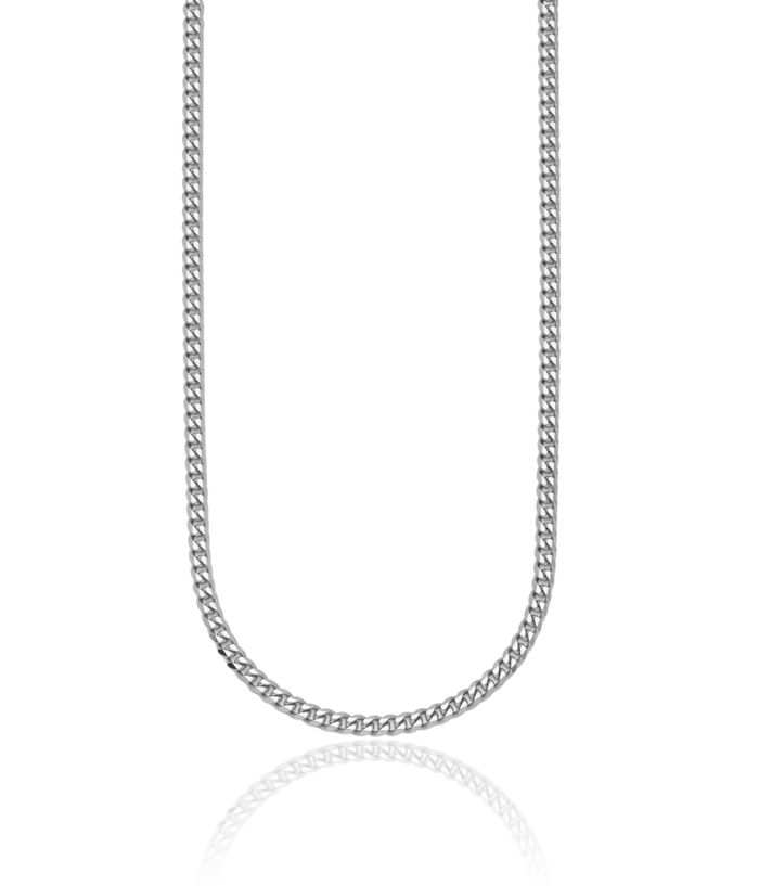 14K Solid White Gold 3.4mm Curb Link Chain Necklace