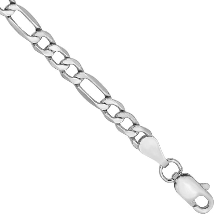 14K Solid White Gold 3.5mm Figaro Link Chain Bracelet