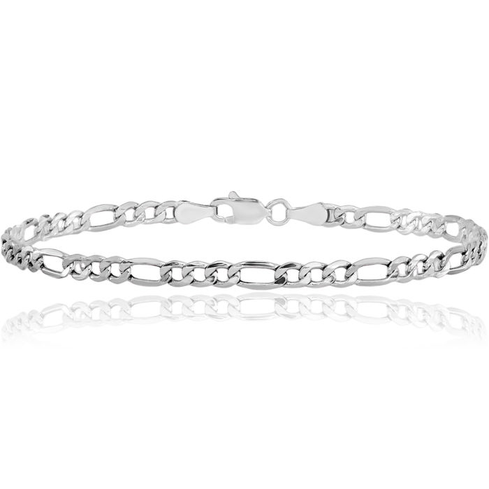 14K Solid White Gold 3.5mm Figaro Link Chain Bracelet