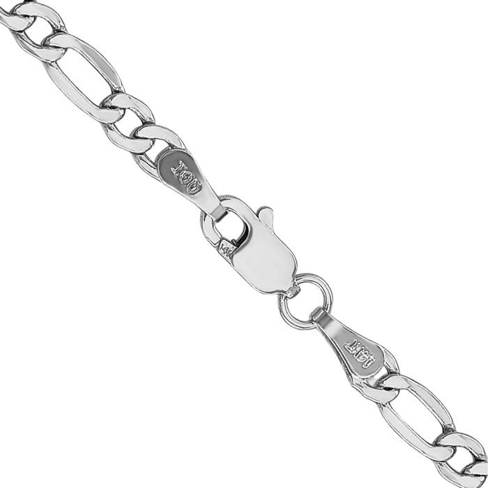 14K Solid White Gold 3.5mm Figaro Link Chain Necklace