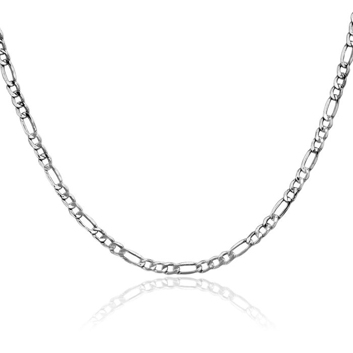 14K Solid White Gold 3.5mm Figaro Link Chain Necklace