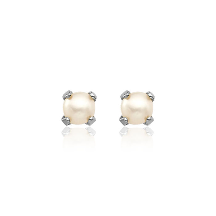 14K Solid White Gold 3.5mm Freshwater Cultured Pearl Studs Gemstone Solitaire Earrings June Birthstone Jewelry