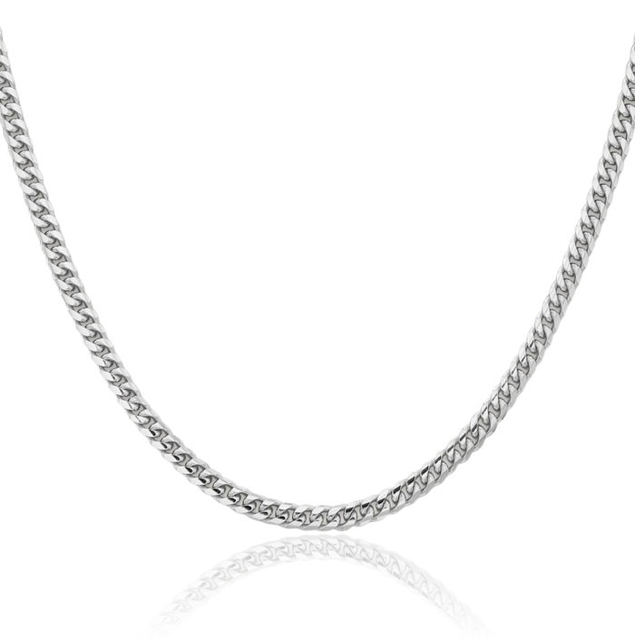 14K Solid White Gold 3.5mm Miami Cuban Curb Link Chain Necklace