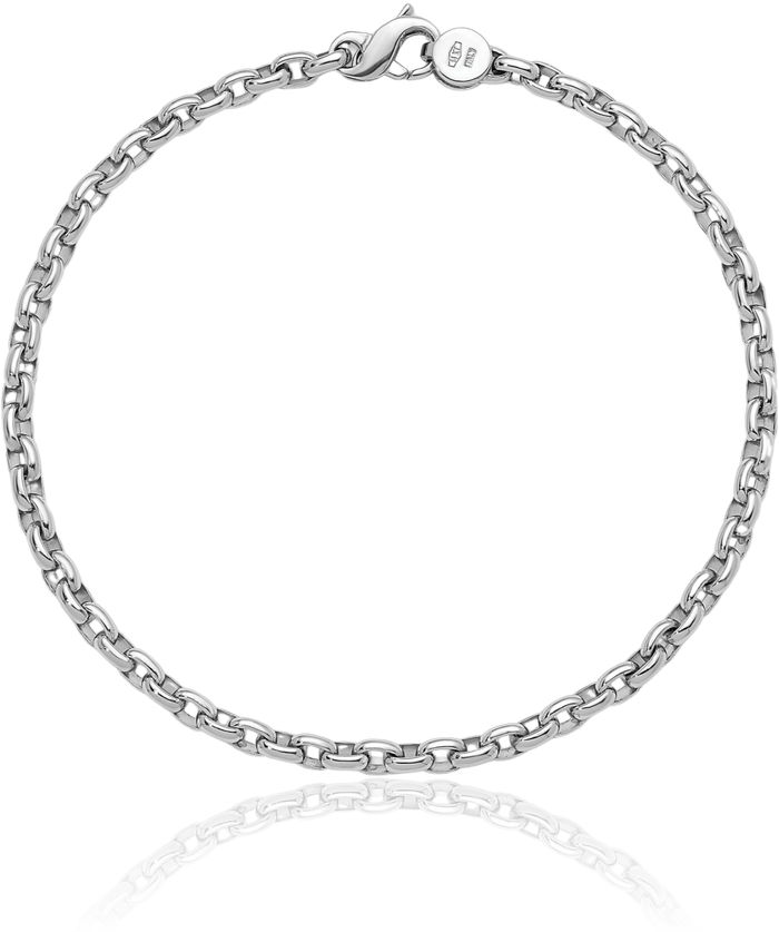 14K Solid White Gold 3.5mm Oval Cable Rolo Link Chain Bracelet