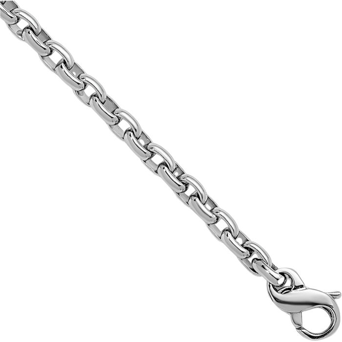 14K Solid White Gold 3.5mm Oval Cable Rolo Link Chain Bracelet