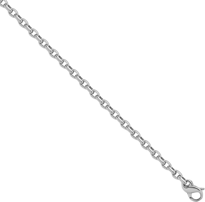 14K Solid White Gold 3.5mm Oval Cable Rolo Link Chain Belcher Necklace