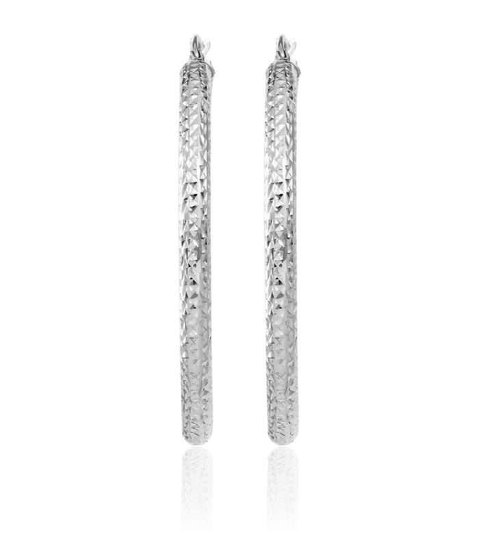 14K Solid White Gold 3.5x46mm Round Large Hoop Earrings