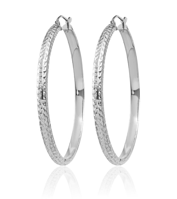 14K Solid White Gold 3.5x46mm Round Large Hoop Earrings