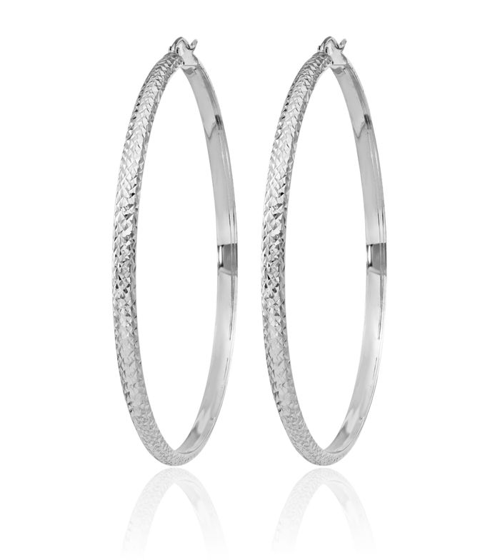 14K Solid White Gold 3.5x65mm Round Large Hoop Earrings