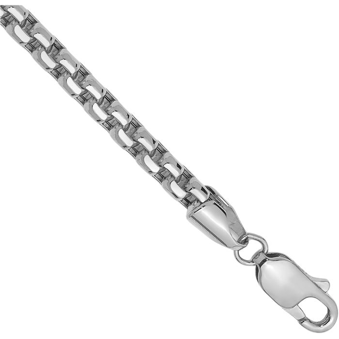 14K Solid White Gold 3.6mm Round Box Link Chain Bracelet