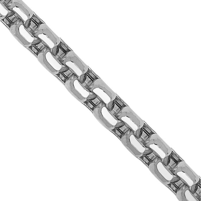 14K Solid White Gold 3.6mm Round Box Link Chain Necklace