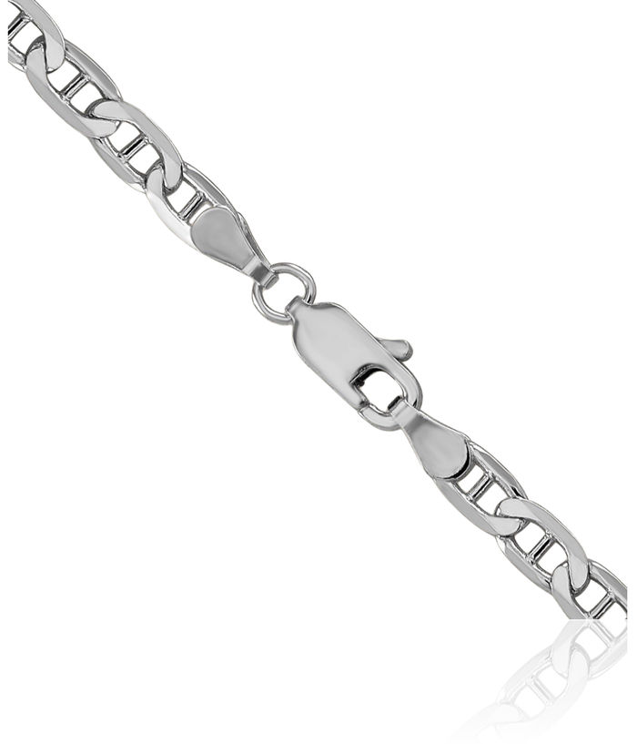 14K Solid White Gold 3.75mm Concave Anchor Mariner Link Chain Necklace