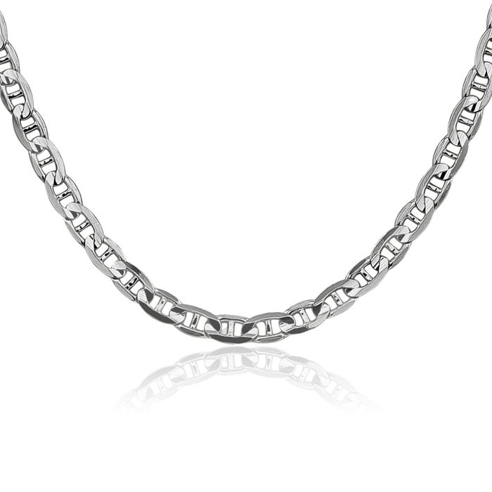 14K Solid White Gold 3.75mm Concave Anchor Mariner Link Chain Necklace