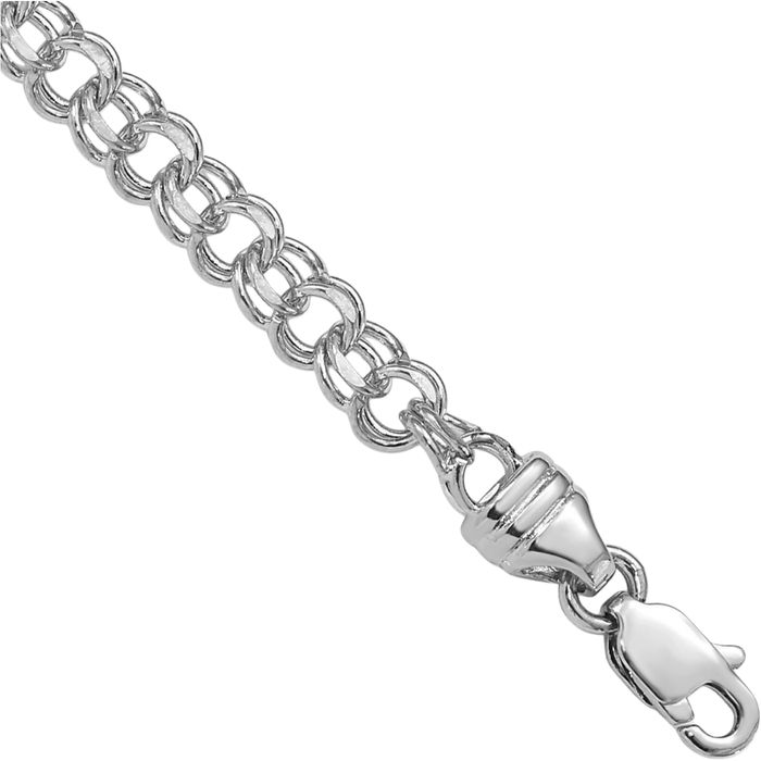 14K Solid White Gold 3.75mm Double Link Chain Charm Bracelet