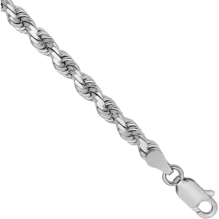 14K Solid White Gold 3.75mm Rope Chain Bracelet