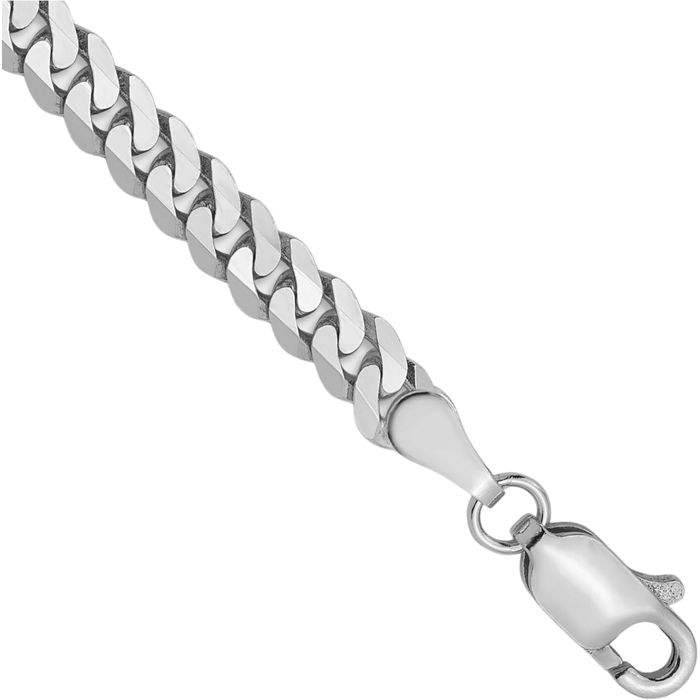 14K Solid White Gold 3.9mm Curb Link Chain Bracelet