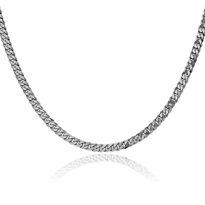 14K Solid White Gold 3.9mm Curb Link Chain Necklace