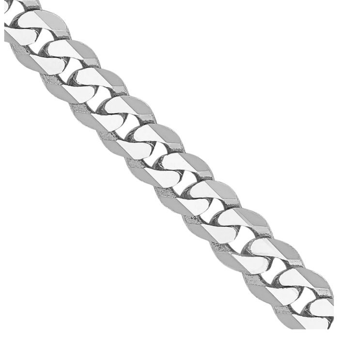 14K Solid White Gold 3.9mm Curb Link Chain Necklace