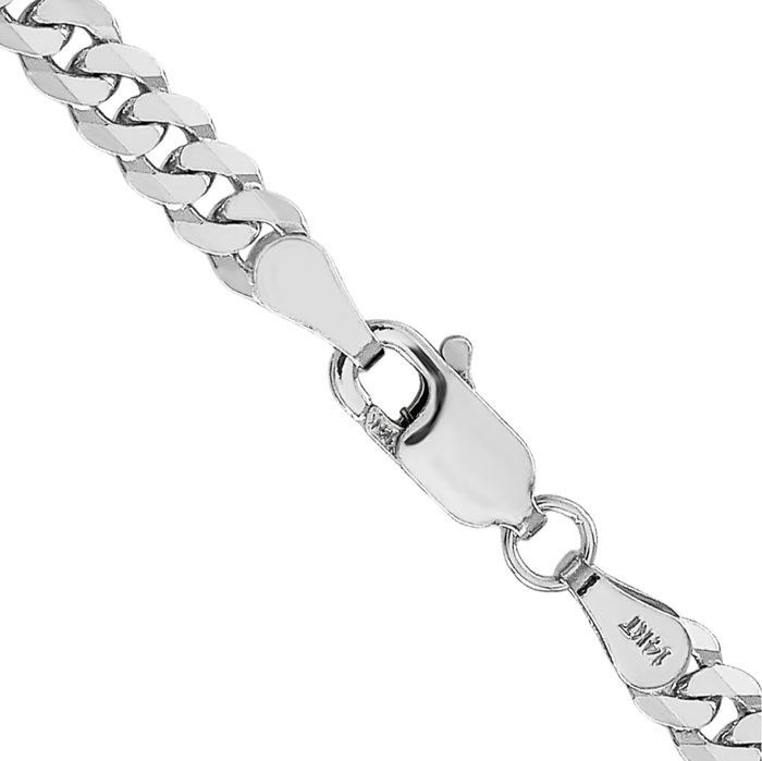 14K Solid White Gold 3.9mm Curb Link Chain Necklace