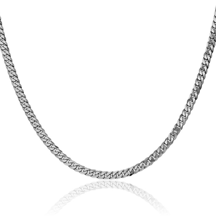 14K Solid White Gold 3.9mm Curb Link Chain Necklace