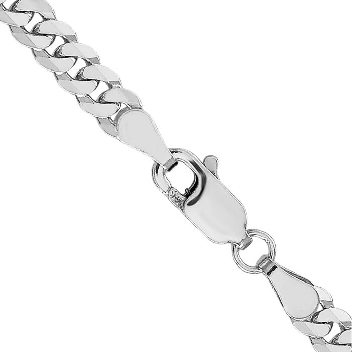 14K Solid White Gold 3.9mm Curb Link Chain Necklace