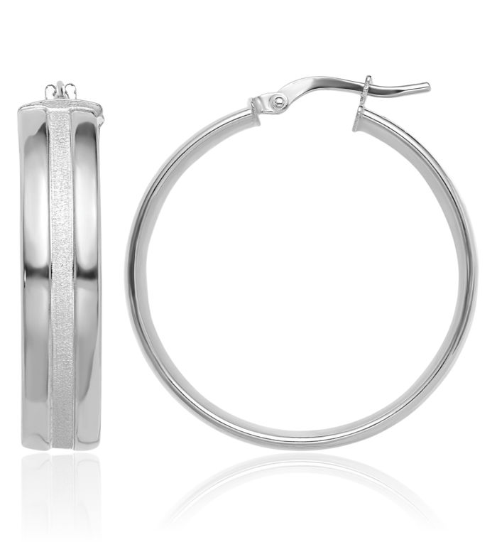 14K Solid White Gold 30mm Round Medium Hoop Earrings