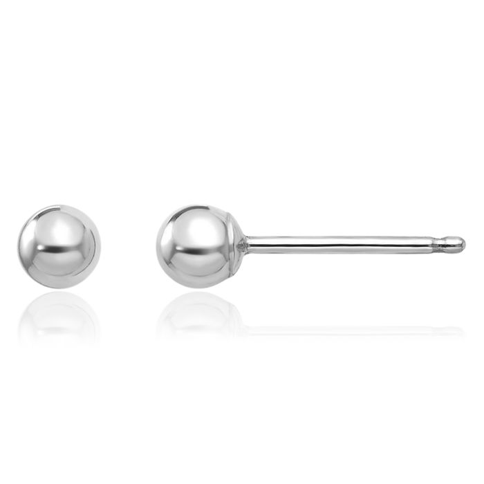 14K Solid White Gold 3mm Ball Stud Earrings