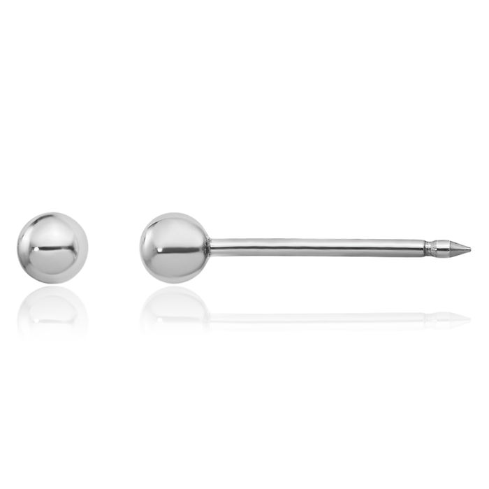 14K Solid White Gold 3mm Ball Stud Earrings