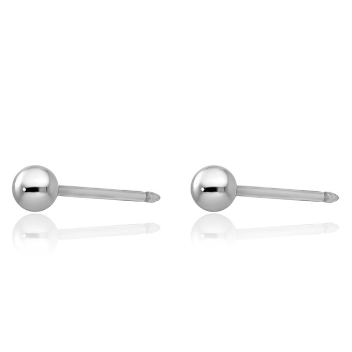 14K Solid White Gold 3mm Ball Stud Earrings