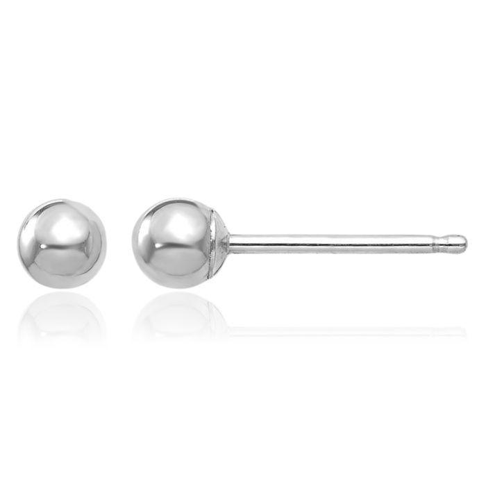 14K Solid White Gold 3mm Ball Stud Earrings