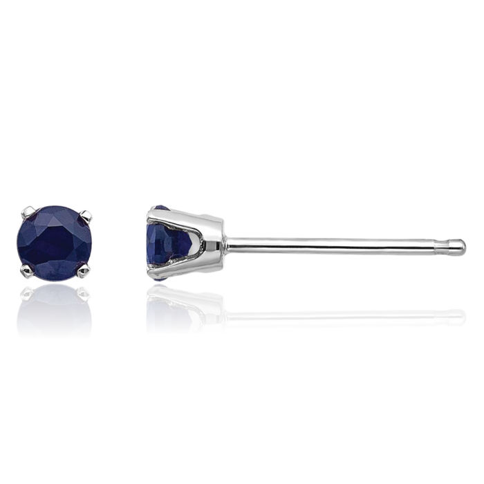 14K Solid White Gold 3mm Blue Sapphire Studs Gemstone Solitaire Earrings September Birthstone Jewelry