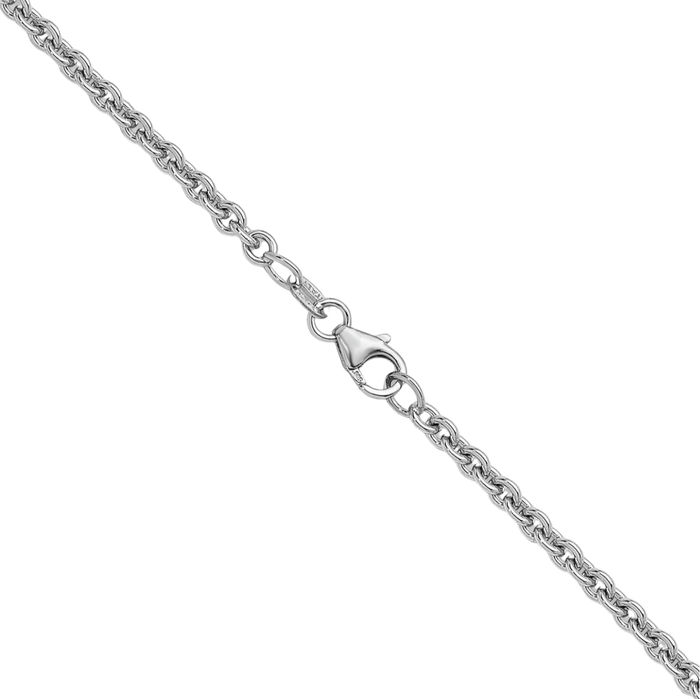 14K Solid White Gold 3mm Cable Rolo Link Chain Belcher Necklace