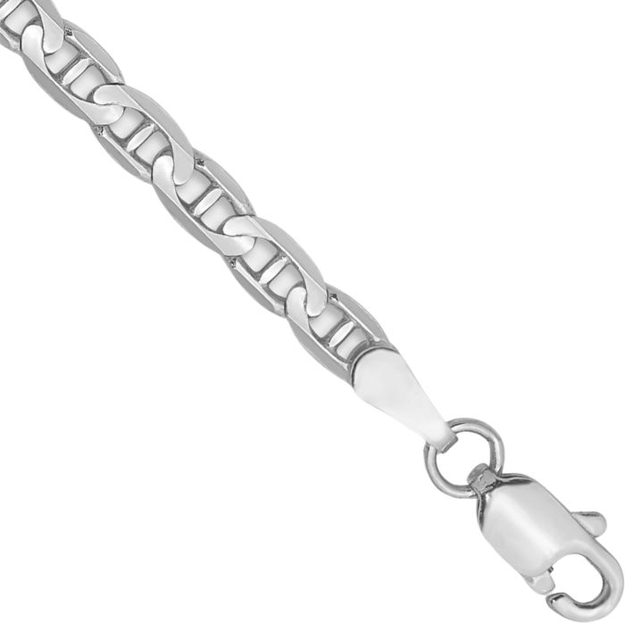 14K Solid White Gold 3mm Concave Anchor Mariner Link Chain Bracelet