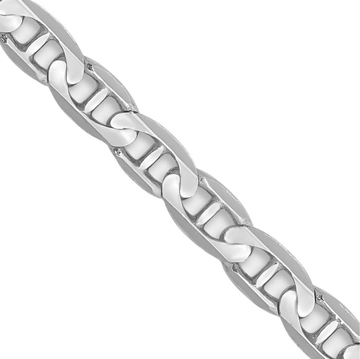 14K Solid White Gold 3mm Concave Anchor Mariner Link Chain Necklace