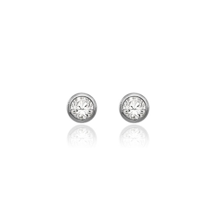 14K Solid White Gold 3mm Rhinestone Crystals Stud Earrings Ear Piercing Studs