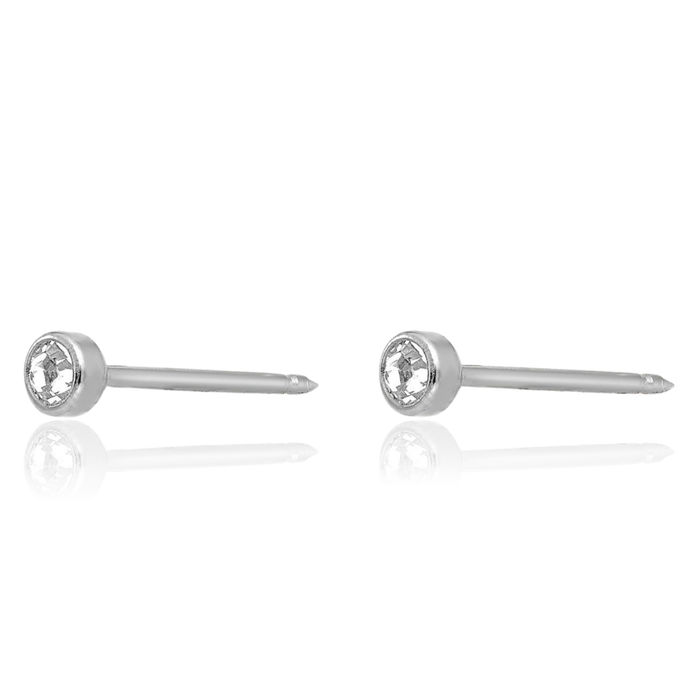 14K Solid White Gold 3mm Rhinestone Crystals Stud Earrings Ear Piercing Studs