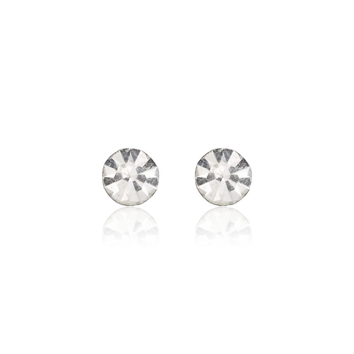 14K Solid White Gold 3mm Rhinestone Crystals Stud Earrings Ear Piercing Studs