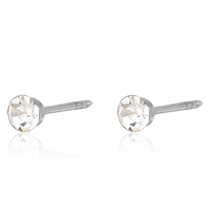 14K Solid White Gold 3mm Rhinestone Crystals Stud Earrings Ear Piercing Studs