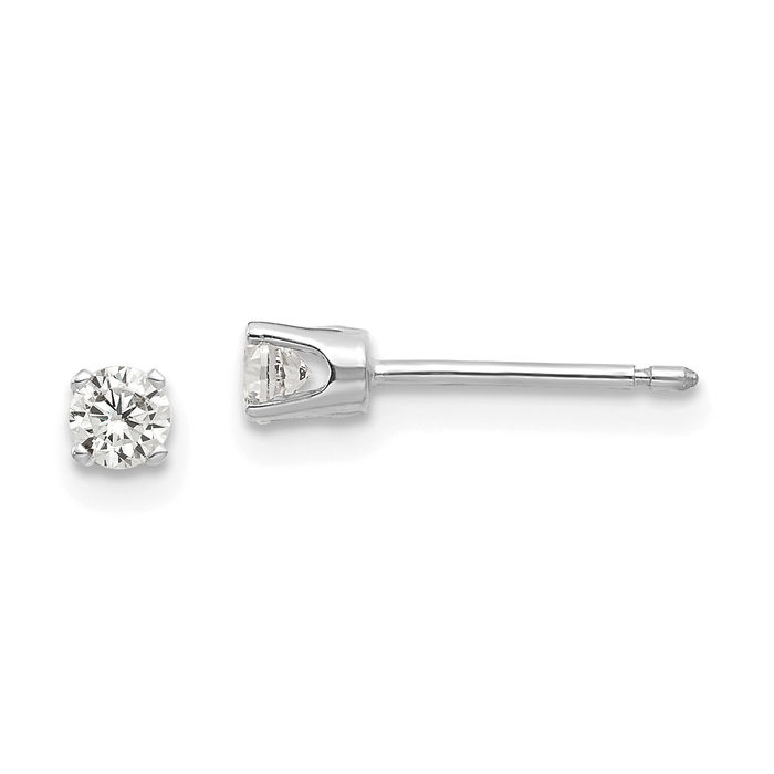 14K Solid White Gold 3mm Cubic Zirconia CZ Stud Earrings