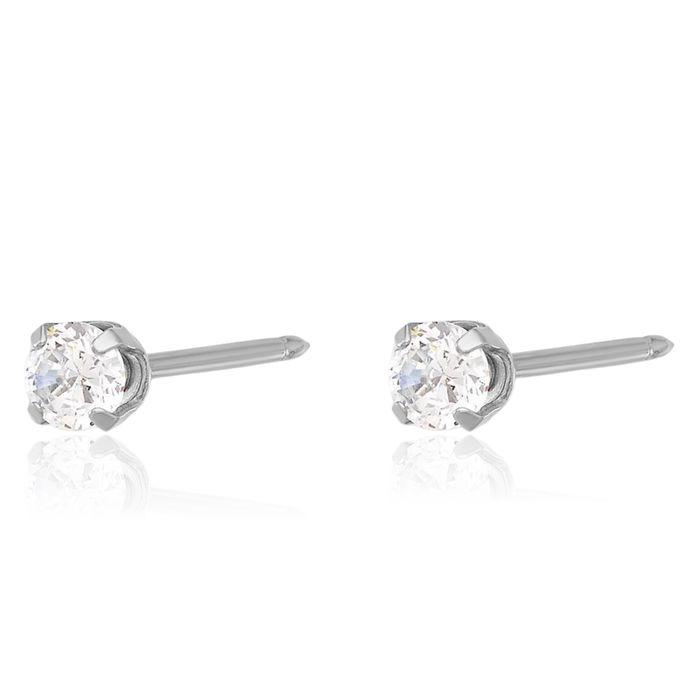 14K Solid White Gold 3mm Cubic Zirconia CZ Long Stud Earrings