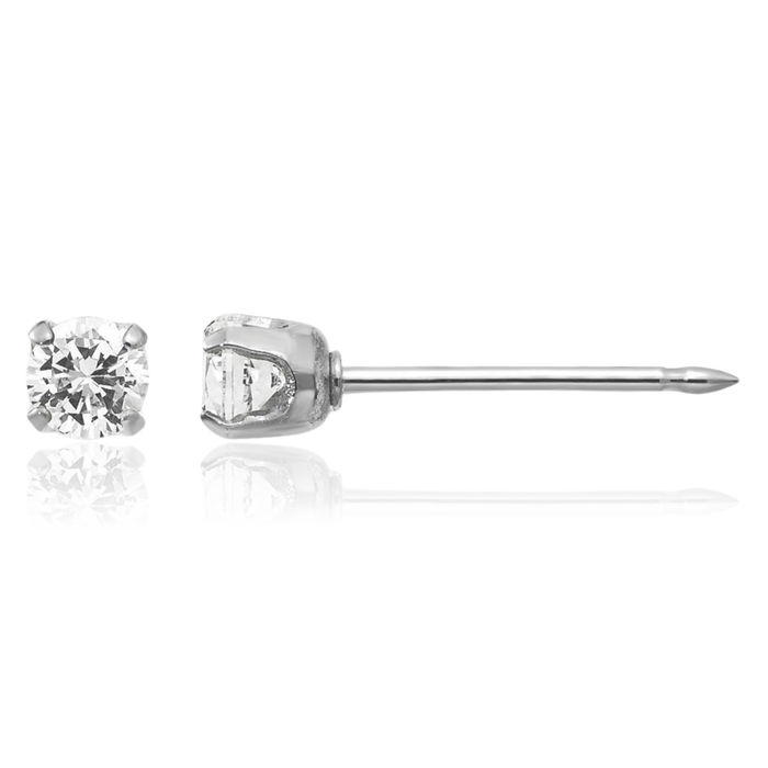 14K Solid White Gold 3mm Cubic Zirconia CZ Stud Earrings